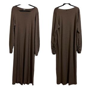 Blue Fish Brown Long Sleeve Maxi Dress Cotton Nylon Blend Lagenlook Artsy